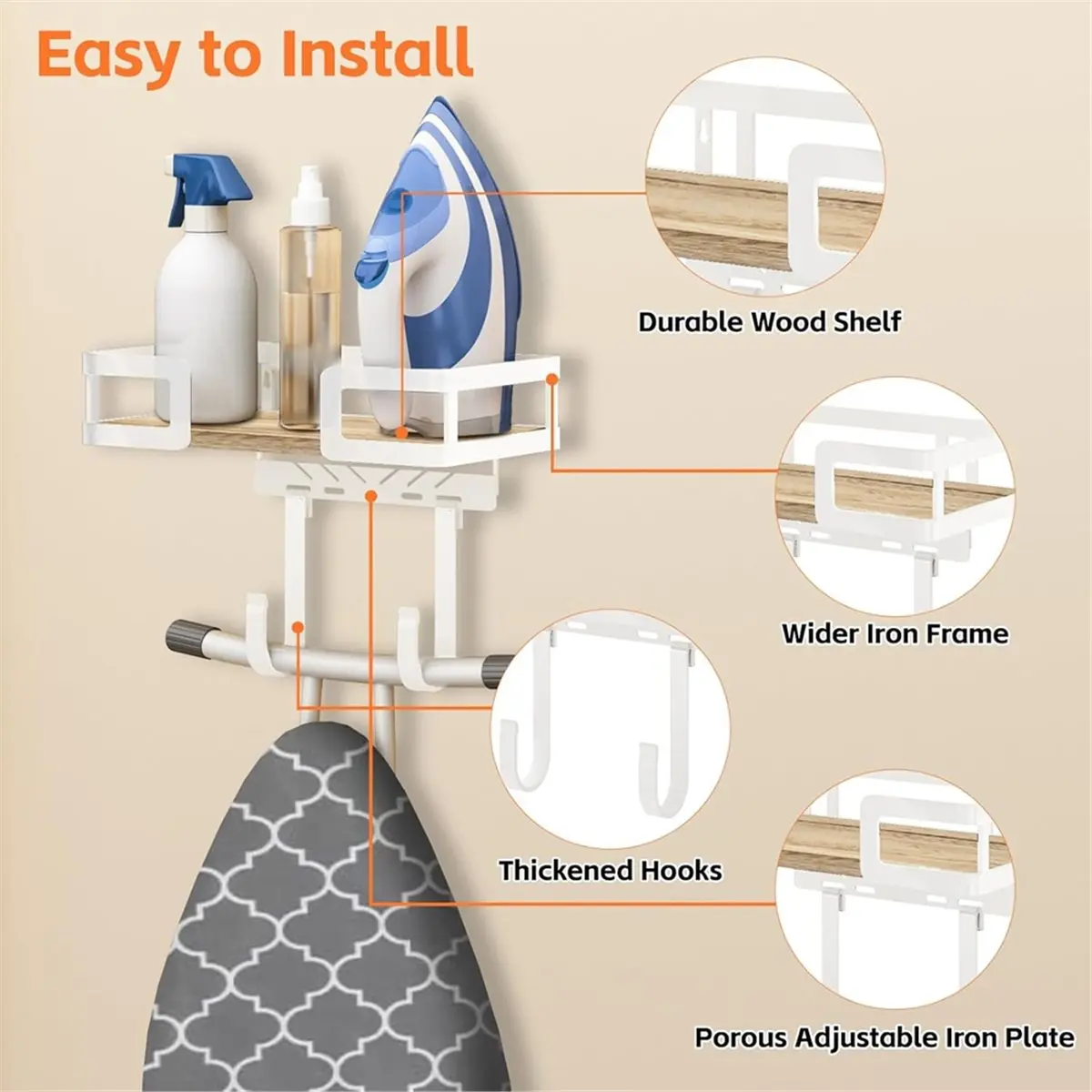 A2017K Ironing Board Hanger Wall Mount, Iron Board Wall Holder, Sewing, Laundry Room Organization,Shaped Space Saving SUMMER