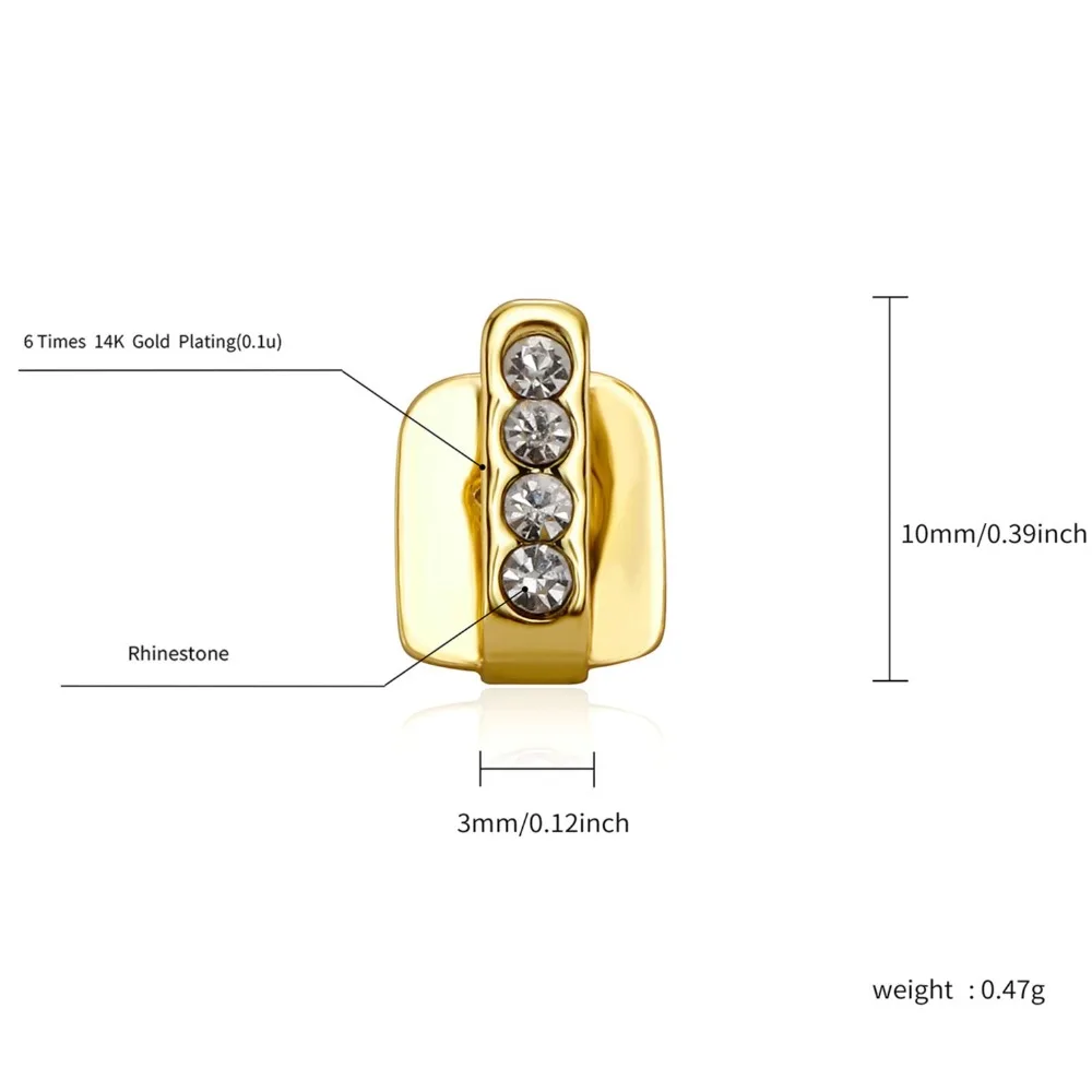 5 шт., украшение для зубов, позолоченный 14 К, металлический кронштейн Grillz, поддельные брекеты, круглый кристалл, золотой зазор, гриль, зубы, крест, хип-хоп