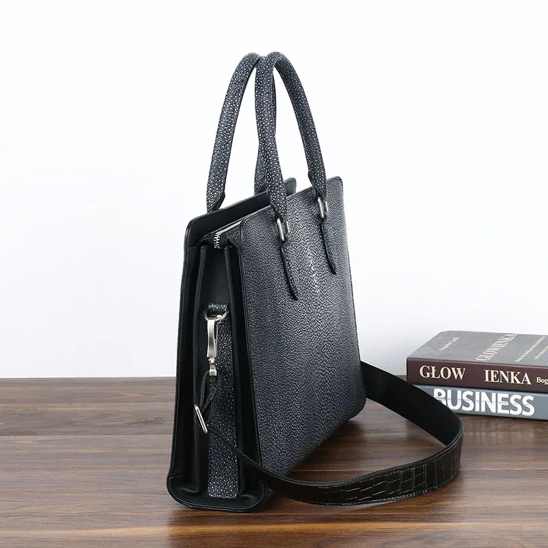 حقيبة يد رجالية جديدة بنمط سمكة لؤلؤية ناعمة حقيبة يد فاخرة حقيبة كمبيوتر حقيبة ملفات جلدية بكتف واحد حقيبة رجالية عصرية #5