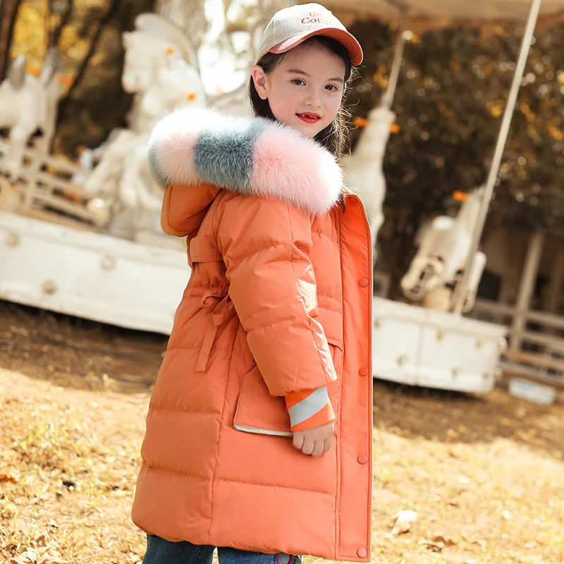 

Down Winter 2023 Jacket fashion For Girl clothes Hooded Parka real Raccoon Color fur collar Coat Kids Teenage Outerwear clothing