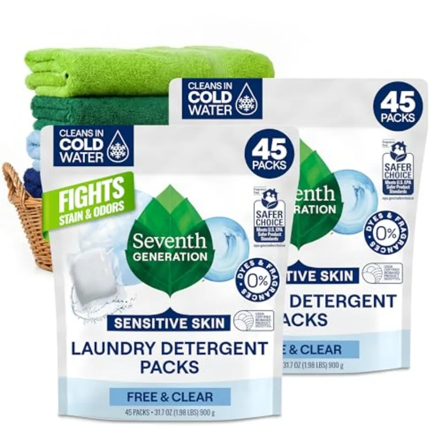 

Seventh Generation Laundry Detergent Packs,,90 Loads 2 pouches, 45 Ct EA