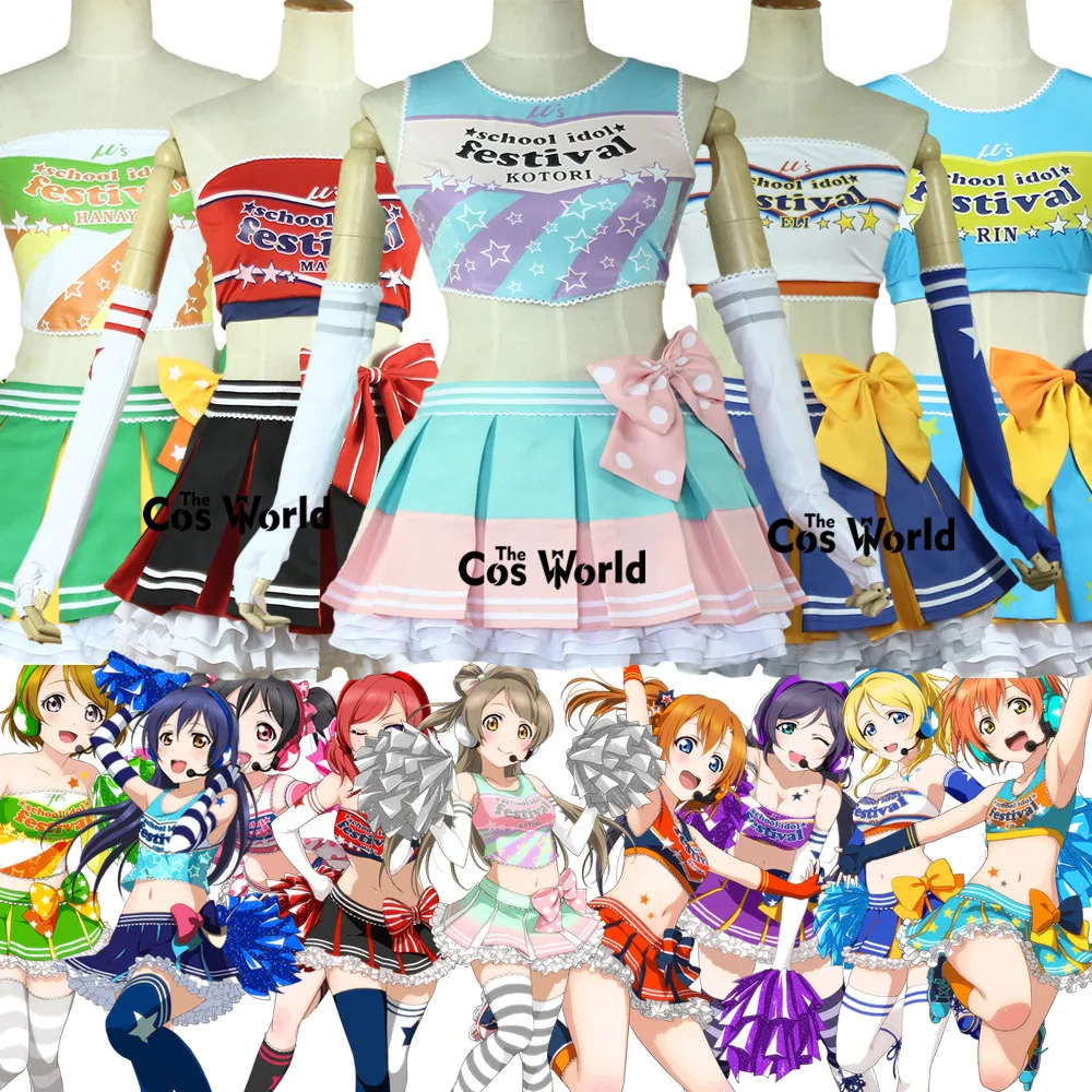 Costume de Cosplay personnalisé, 9 personnages, Yazawa Nico Honoka Kotori Nozomi, pom-pom girls de sport, tenues Anime