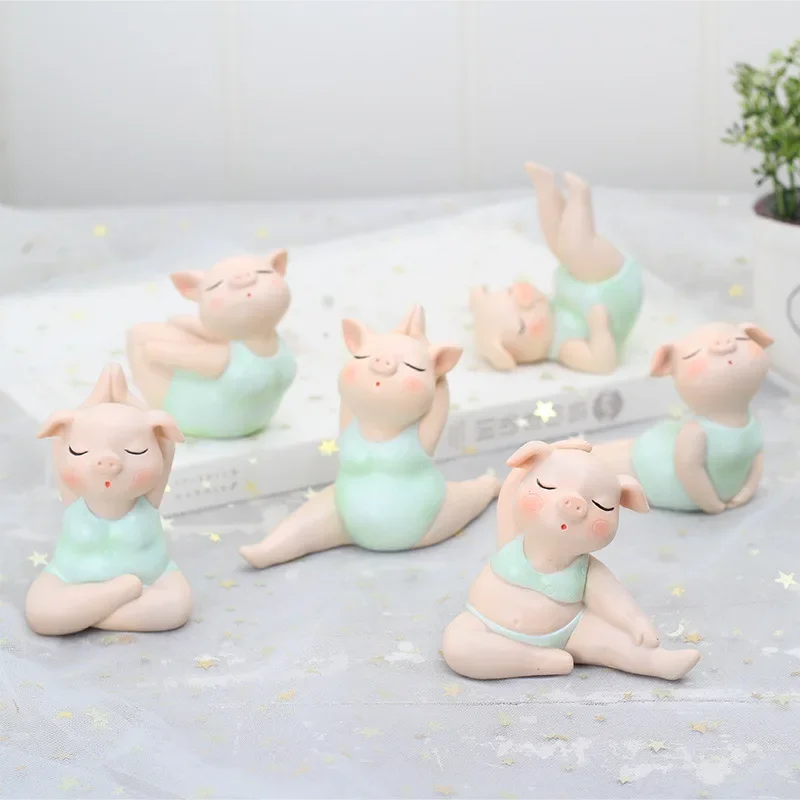 Mini Resin Yoga Pig Girl Figurine, Adorable Piglet Sculpture, Creative Desk Ornament, Home Office Yoga Store Decor Party Gift
