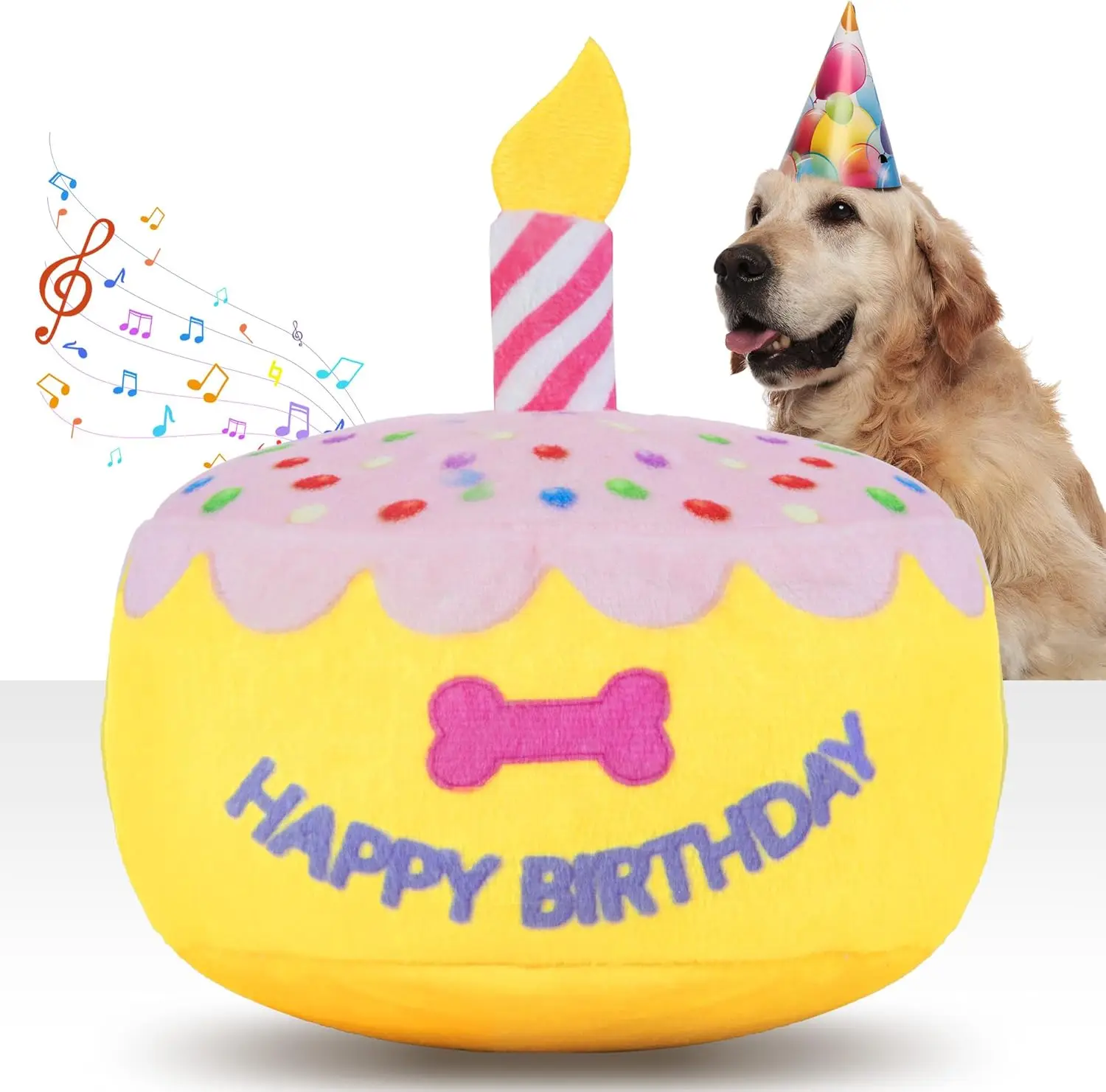 

5.9" Musical Dog Birthday Cake Toy, Plays Happy Birthday & Puppy Bark, Soft Plush for All Breeds