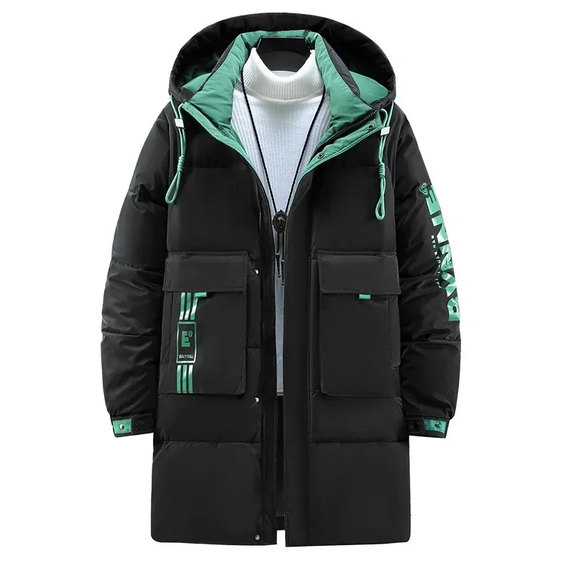2026 New Winter Men's Extra Large Medium-Length Down Coat with Hood, Thickened and Enlarged Trendy Overcoat for Plus-Size