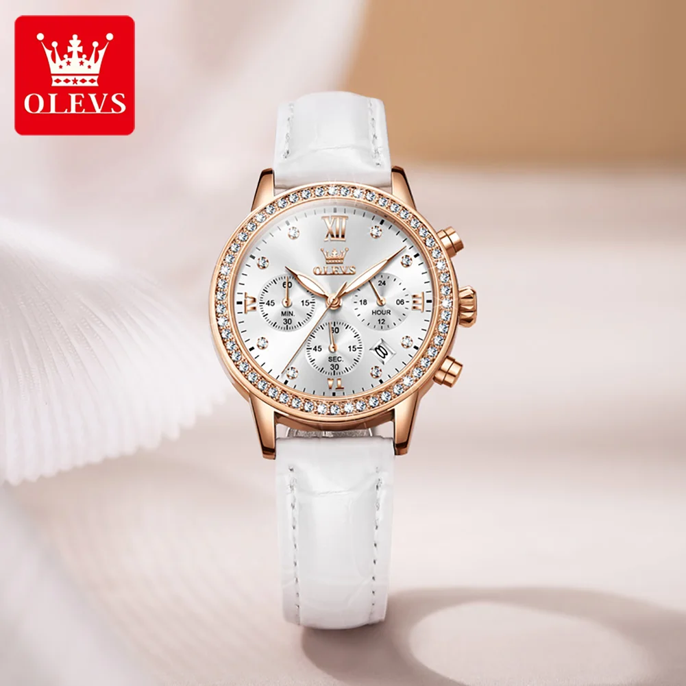 OLEVS 9933 Original Luxury Quartz Watch for Women Fashion Elegant Leater Strap Waterproof Chronogrph Branded Women's Wrist Clock