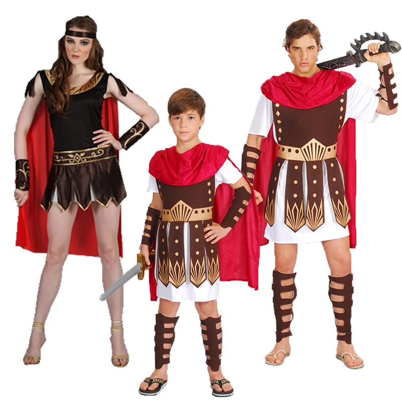 

Halloween Party Costume Adult Men Women Roman Warrior Gladiators Spartan Fighter Clothes Children Parent-Child Activity