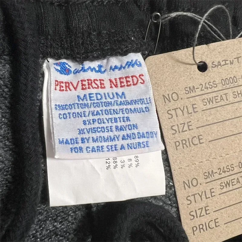 Black SAINT MICHAEL Pants Men Women 1:1 Top Quality Cracked Retro Print SAINT LOGO Oversized Sweatpants