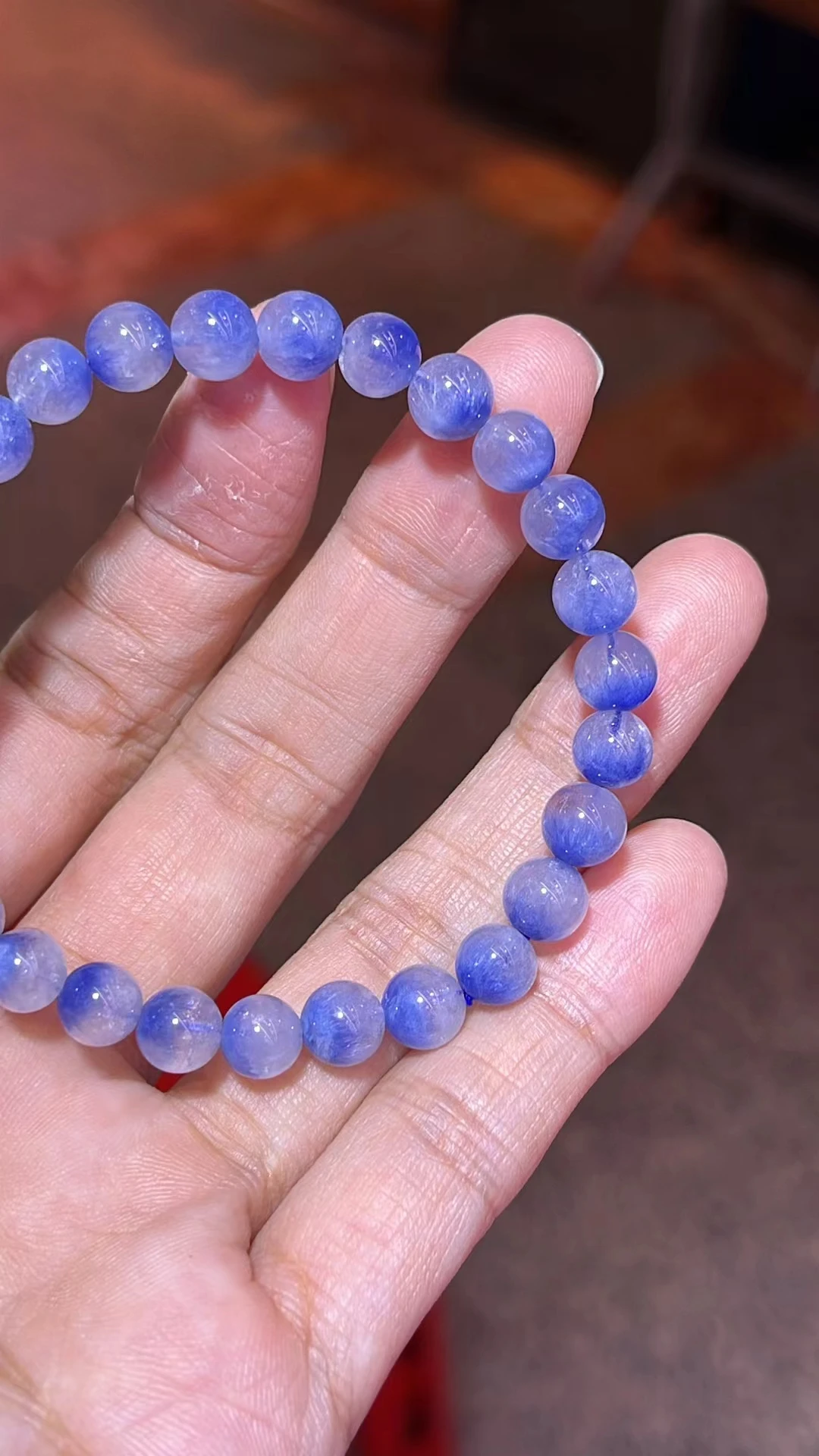 Natural Blue Rutilated Dumortierite Quartz Bracelet 6.8mm Jewelry Cat Eye Women Men Clear Round Beads Rare Stone AAAAA