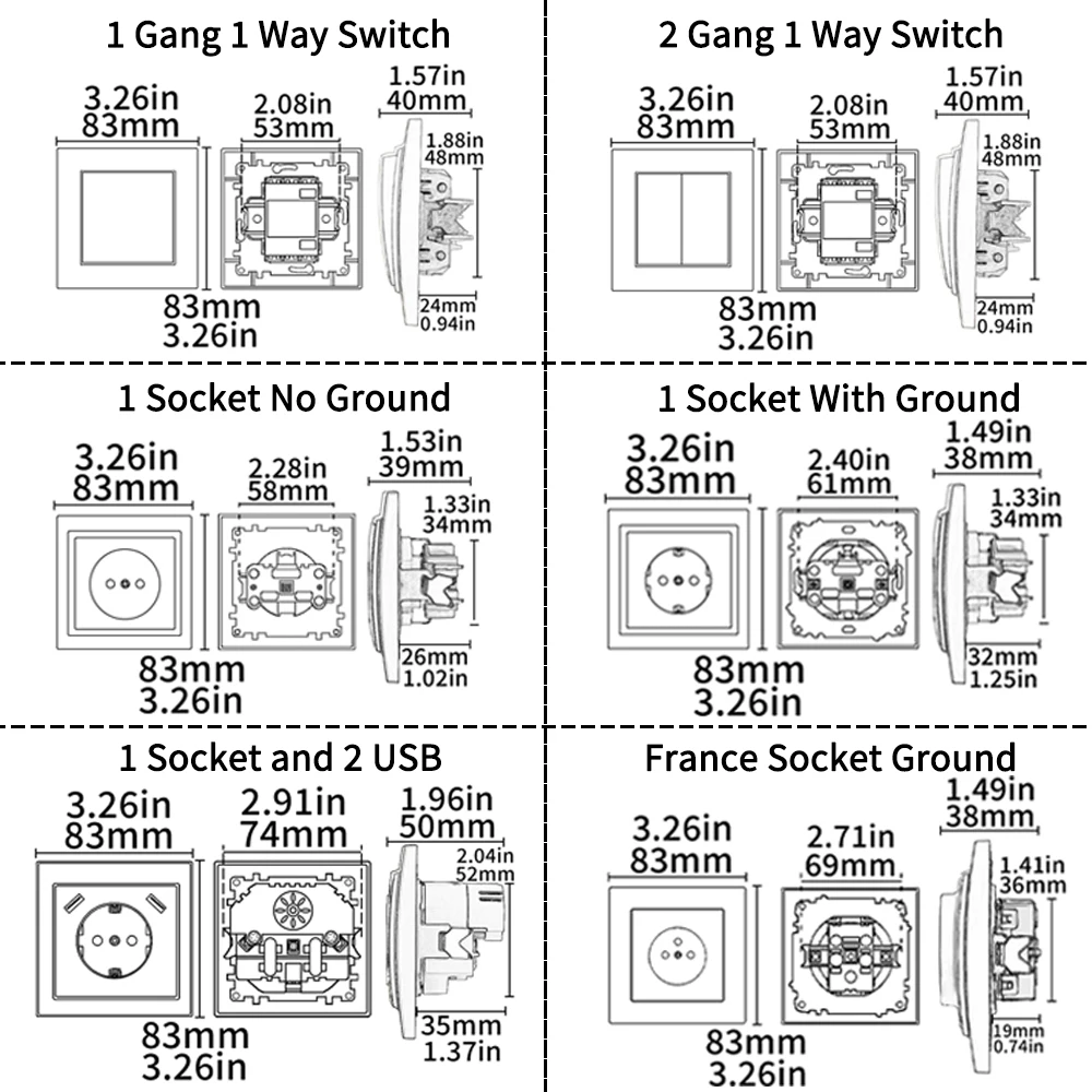 WESA Blue France Standard Wall Socket Plug Power Socket  Electrical Outlett With Ground Flame Retardant Spray Paint Plastic New