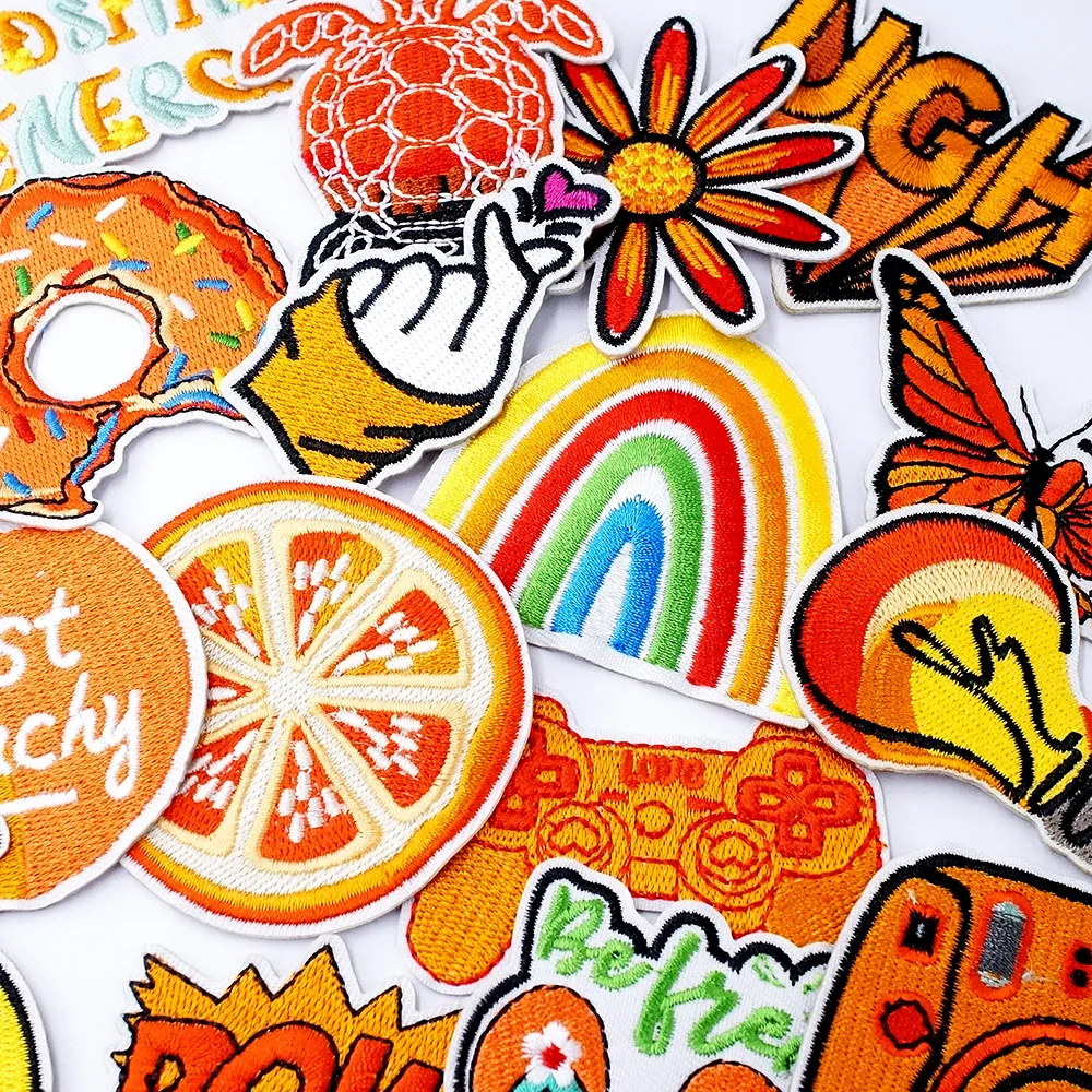 POW Butterfly Light Bulb Orange Patches Cloth Embroidered Applique Sewing Clothes Apparel Decoration Patch Iron on Stickers