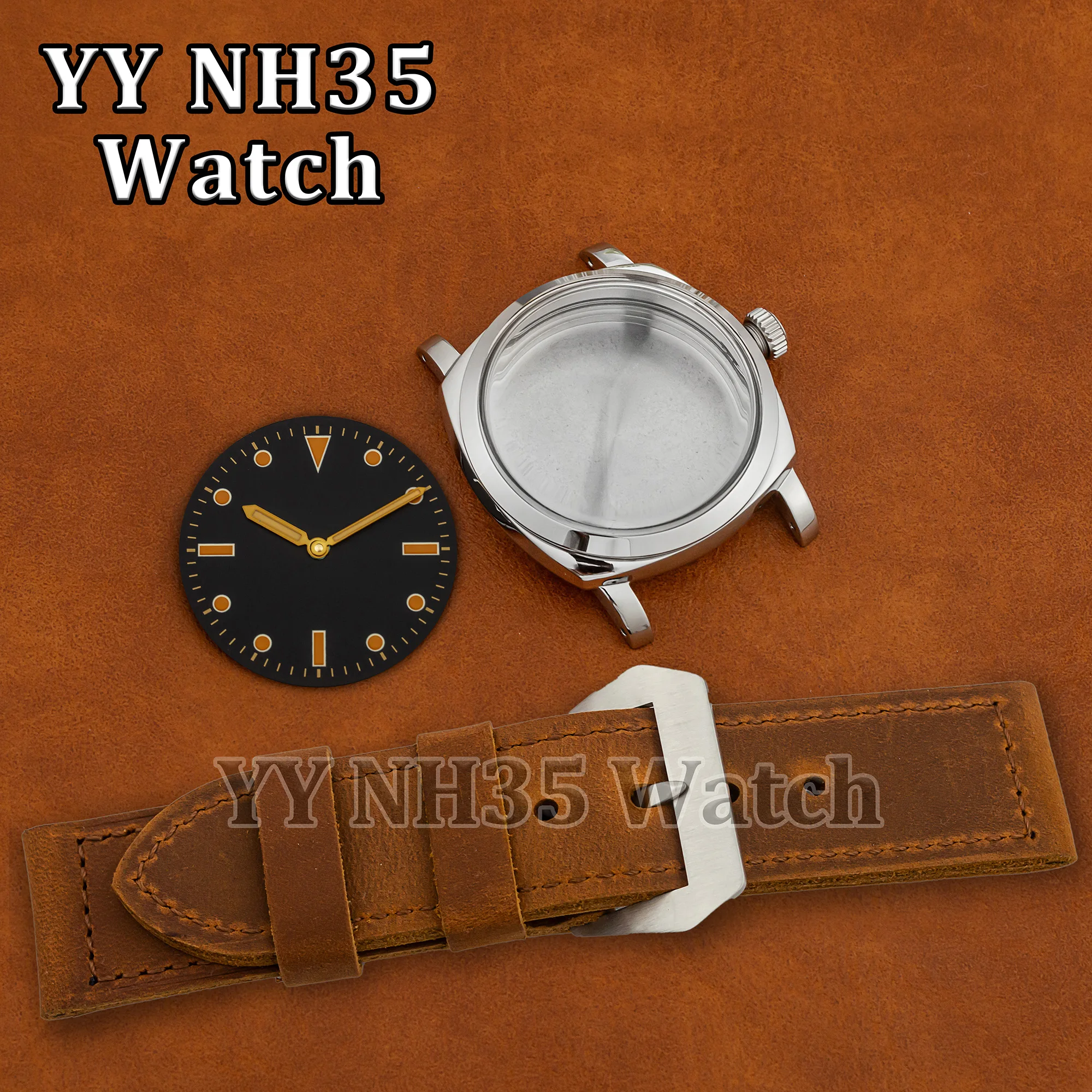 

47mm Case fit ETA 6497/6498/ST3600 Movement High Quality Watch Case for PAM 6152 Watch Accessories Case Genuine Leather Strap