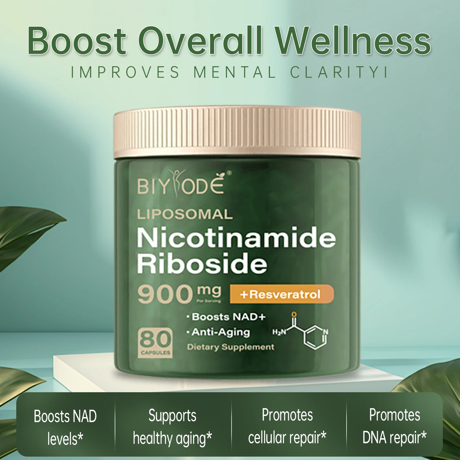 【BIYODE】NAD plus كبسولات لمكملات صحة البشرة للبالغين، حزمة مكملات فيتامين النسيل والتغذية للرجال والنساء