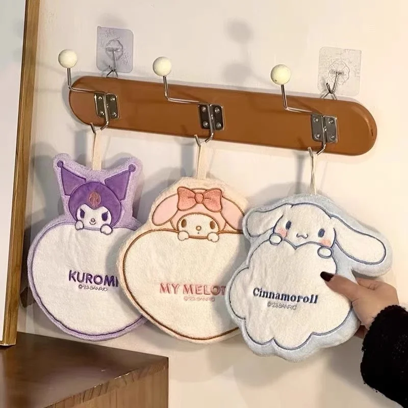 Sanrio Hand Towel Cinnamoroll Kuromi My Melody Kitchen Rags Soft Thickened Suction Hanging Water Multifunctional Towel Cup Mat