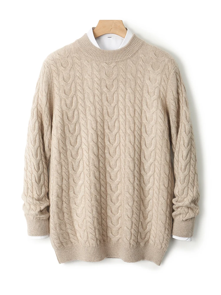 

TLOML Men's 100% Merino Wool Knitwear O-Neck Wheat Jacquard Pullover Autumn Winter Solid Soft Warm Cashmere Sweater Thicken Tops