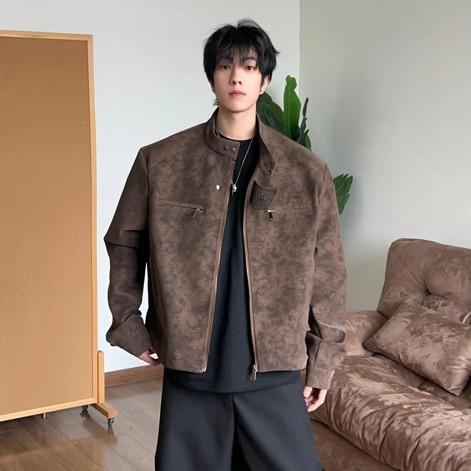 

Американский Sle из искусственной кожи, бейсбольный джет, мужской весенне-осенний модный рабочий костюм для пар, повседневный джинт свободного покроя, Cleanfit