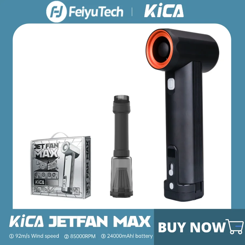 KiCA JetFan Max Ręczny wentylator brutalny Turbo Speed, materiał ze stopu aluminium, 6x4000 mAh, ponad 85000 obr./min i 900 g, do 5,5 godzin