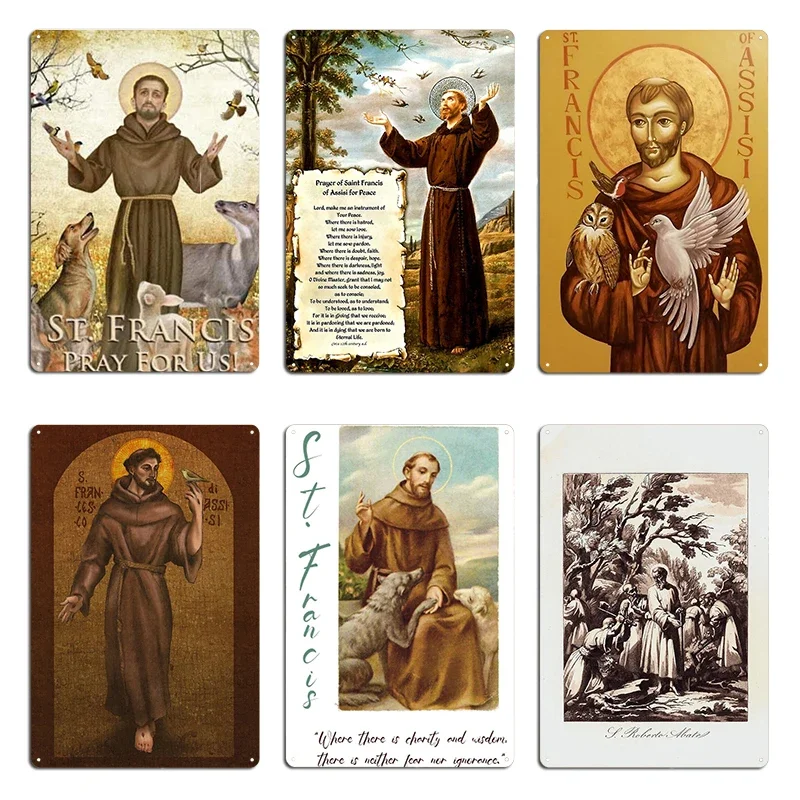 St Francis Of Assisi Preaching To The Animals Simple Prayer for Peace St Francis with Birds Metal Cinema Bar Pub Tin Sign Poster
