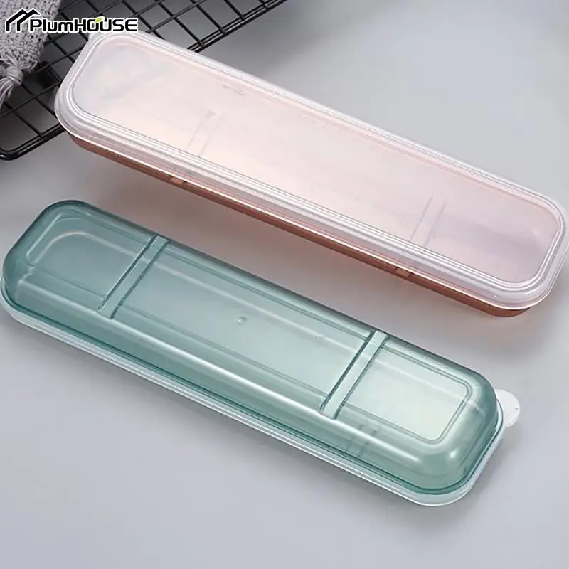 Travel Outdoor Reusable Wheat Straw Tableware Box School Home Slot Design Practical Cutlery Transparent Case Spoon Storage Box