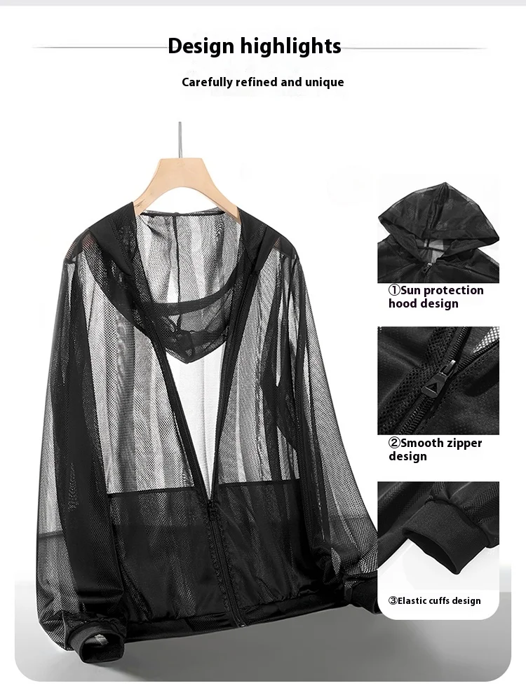 Herren Ultraleichte Sportbekleidung mit Kapuze, atmungsaktive Freizeitjacken für Herren, Sommer UPF 50+ UV-Sonnenschutz Hautjacken – Detail 2
