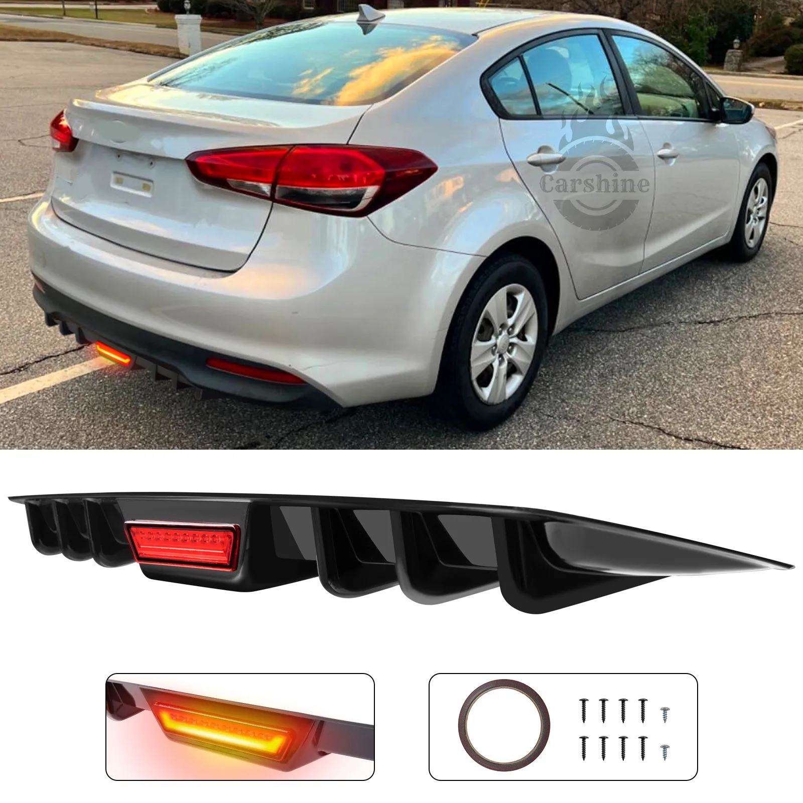 

Rear Bumper Diffuser Lip LED Brake Tail Light Glossy Black For Kia Forte K3 K5