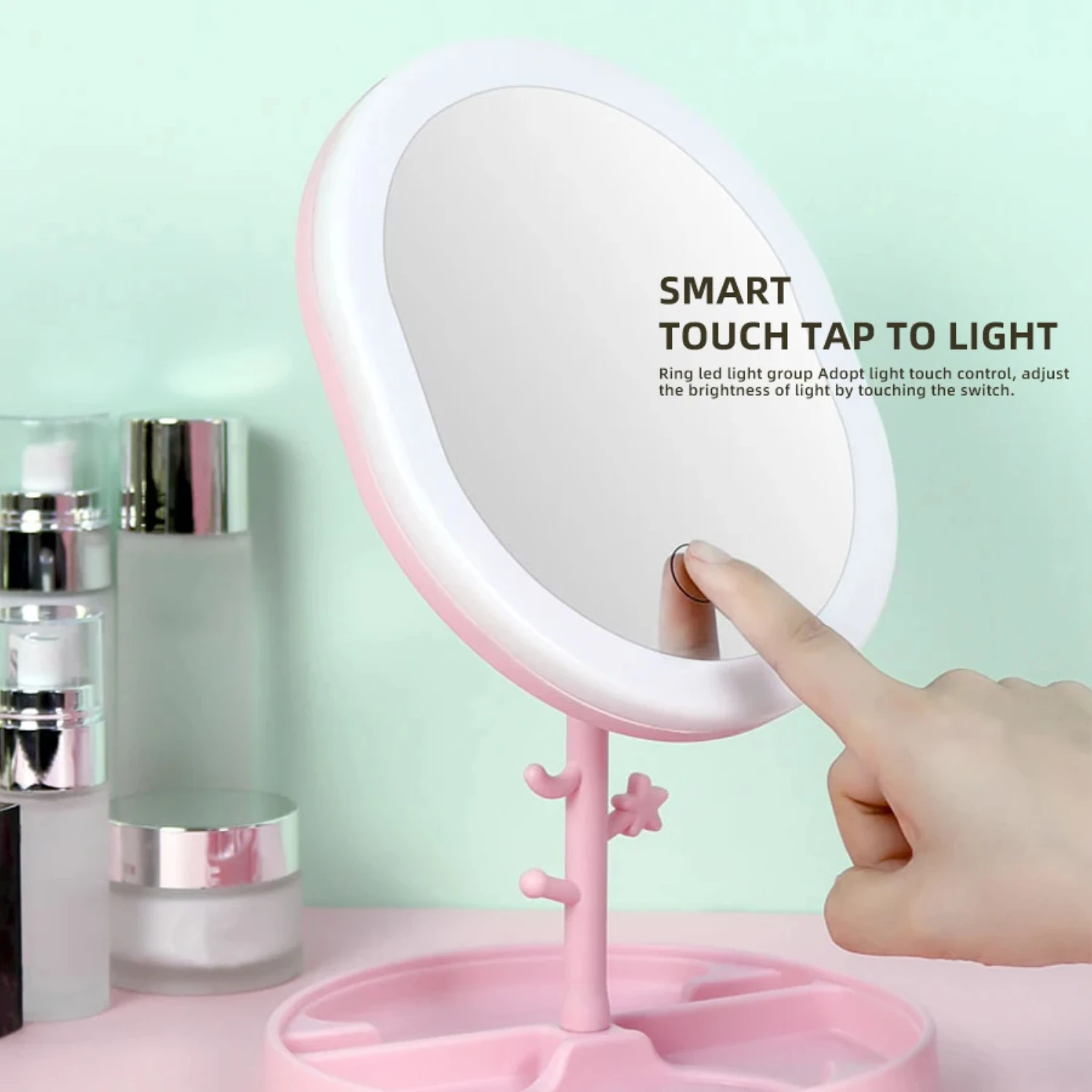 New Portable Rechargeable Desktop Makeup Mirror with LED Light for Beauty Dressing in Dormitory，Metal Folding Design and Fill 