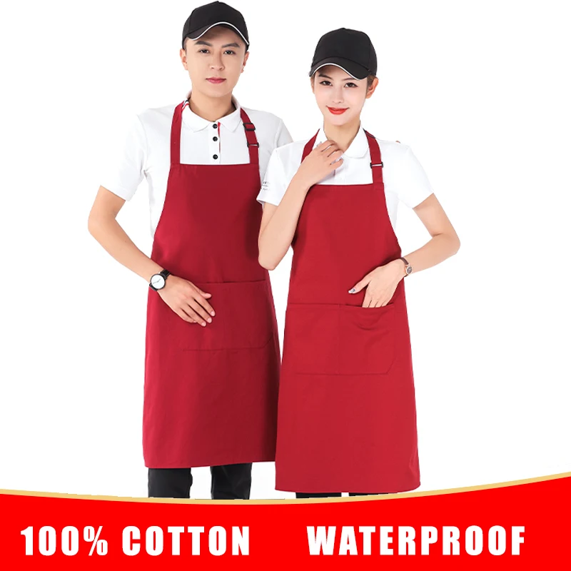 100% Cotton Logo Custom Kitchen Apron Waterproof Waitress Server Apron For Hair Stylist Restaurant Chef Gift Personalized Design