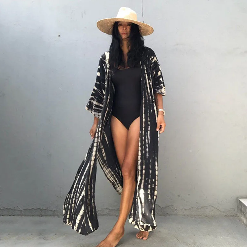 Bohemian Printed Women Beach Dress Bathing Suit Cover Up Summer Tunic For Women Hooded Beachwear Robe de plage