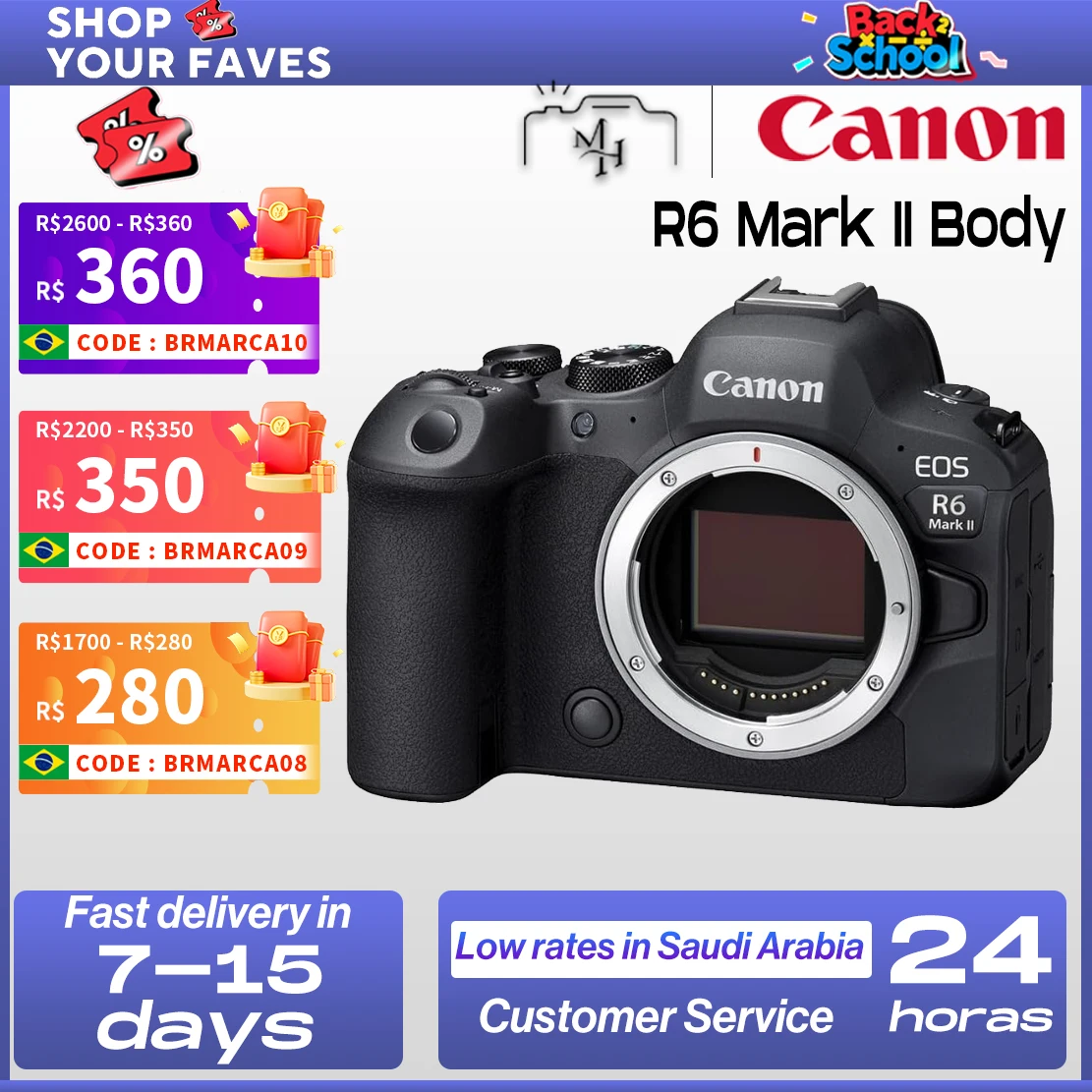 【Do Brasil】كاميرا Canon EOS R6 Mark II الرقمية بدون مرآة بإطار كامل - شاشة فيديو احترافية بدقة 24.2 ميجابكسل و6K جديدة R6II #1