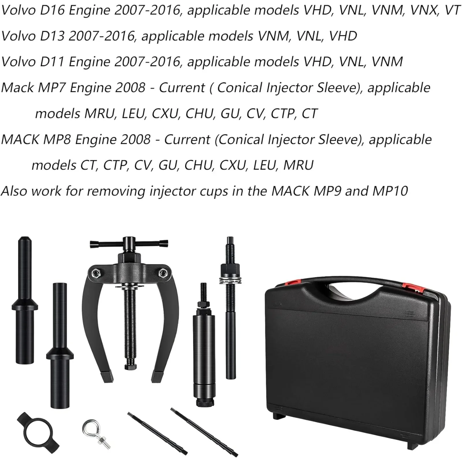 US  Compatible with Volvo Mack Truck Injector Nozzle/Cup/Sleeve/Tube Remover & Installer Tool Kit Work on D11 D12 D13 D16 FM12