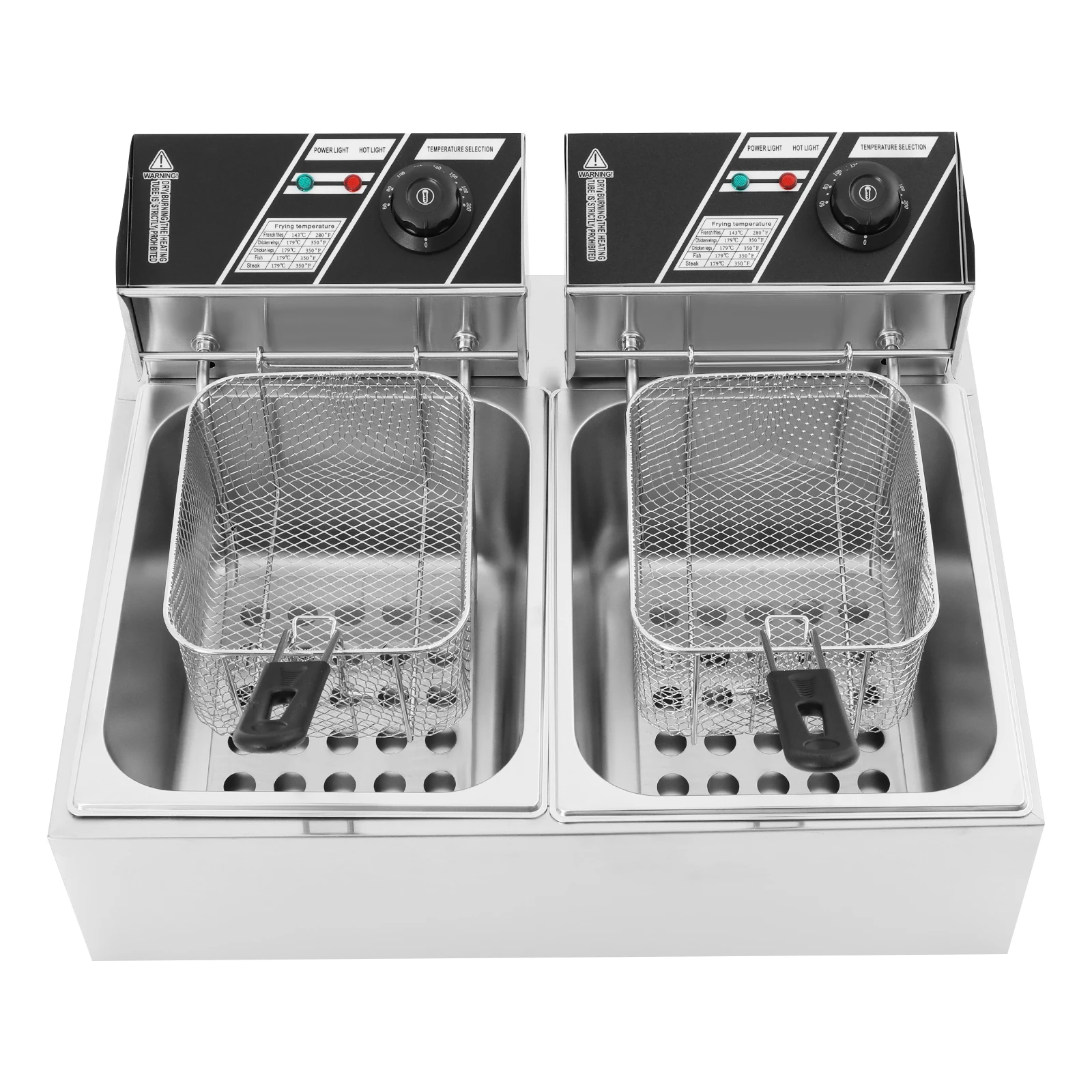 Freidora Eléctrica de 2 Tanques de 6L+6L con Cestas, Acero Inoxidable 201, Temperatura Ajustable, para Restaurante y Hogar