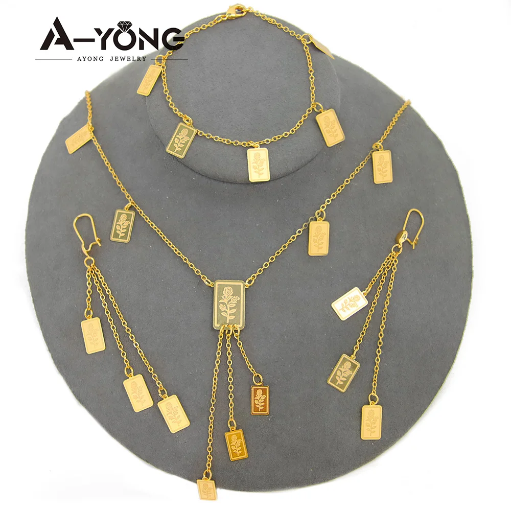 Luxus Dubai vergoldet Hochzeit Schmuck Set 21k vergoldet Fashion Square Anhänger Halskette Saudi Frauen Event Party Schmuck – Detail 1