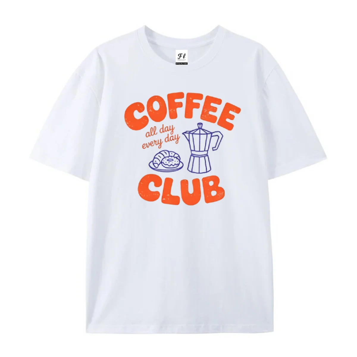 Women Oversized Round Neck T Shirt Vintage Coffee Pot Donut Graphic Short Sleeve Casual Breakfast Pastry Print Loose Tee Tops