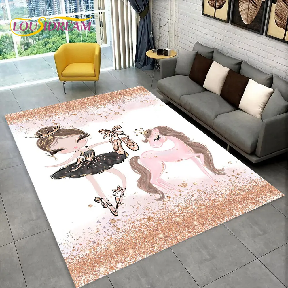 Cute Ballet Girl Ballerina Cartoon Area Rug,Carpet for Home Living Room Bedroom Sofa Doormat Decor,kids Play Non-slip Floor Mat