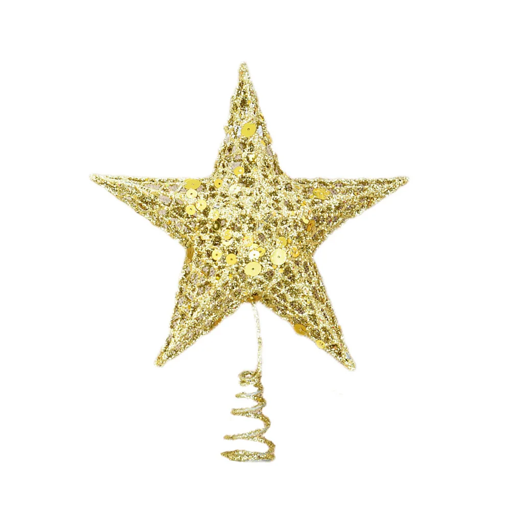

20Cm Glitter Christmas Tree Topper Golden Metal Star Treetop Ornament for Holiday Party Home Festive Decoration Sparkling Design