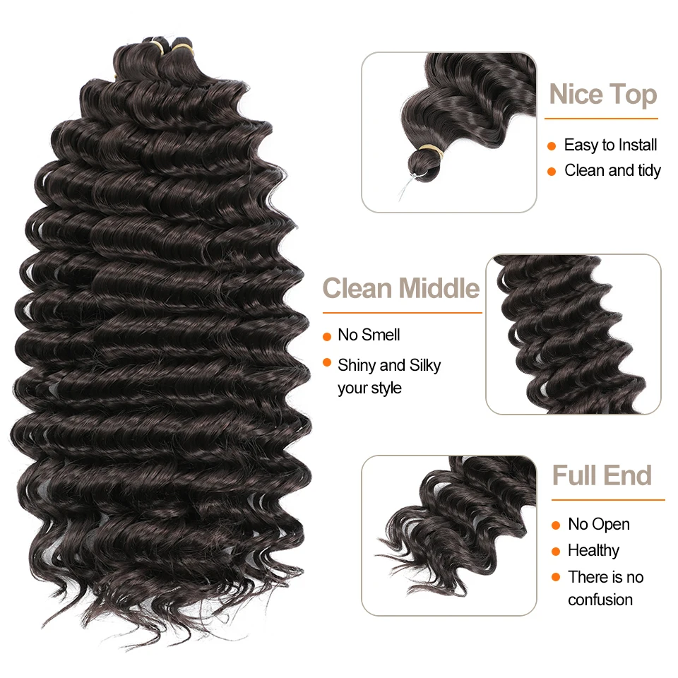 Onda Profunda Torção Sintético Crochet Cabelo para Mulheres Africanas, Ombre, Loira Trança, Tecelagem de Cabelo, Crochet Tranças Extensão, 24"