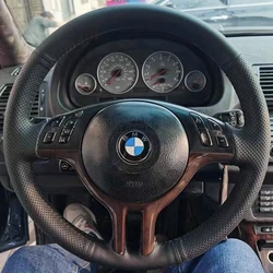 자동차 스티어링 휠 커버, BMW E39 E46 325i E53 X5 용, 극세사 가죽, 블랙 랩