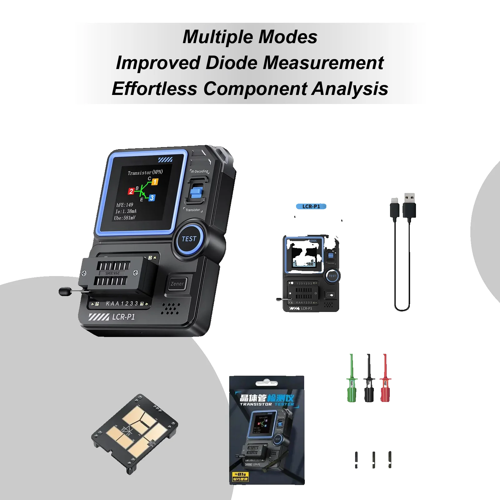

Electronic Component Tester Graphic Display Capacitance Meter Transistor Tester Transistor Capacitor Tester for Electronic
