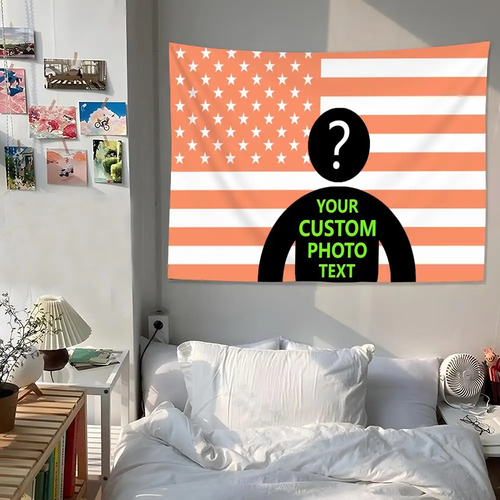 Custom Made DIY America Tapestry Custom Living Bedroom Party Dormitory Interior Wall Bohemian Decoration Attached Clip