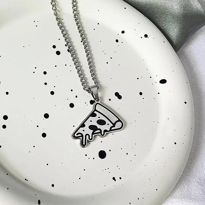 2023 Trend Pizza Necklace For Women Men Titanium Steel Creative Pendant Sweater Chain No Fade Jewelry Hip Hop Punk Accessories