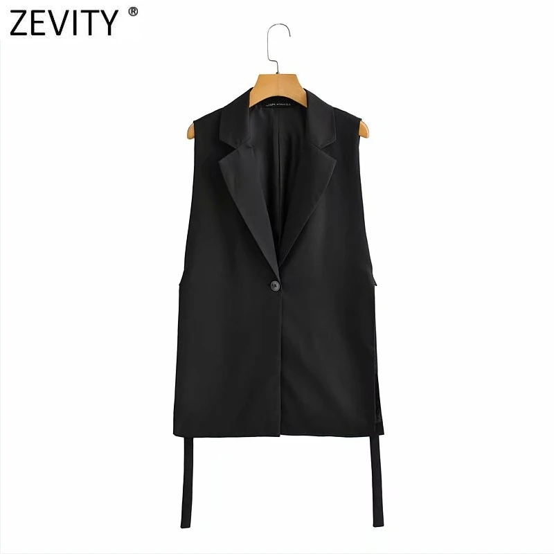 Zevity Women 2021 Fashion Solid Side Split One-Button Vest Vintage Female Sleeveless Outerwear Suit Chic Outwear Waistcoat CT734