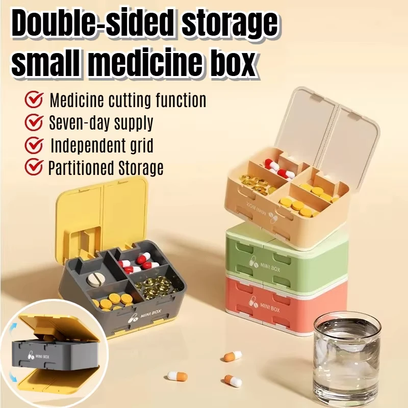 

7-сеточный органайзер для таблеток с резаком, двухслойный портативный мини-герметичный ящик для хранения лекарств, ежедневный дорожный карманный футляр для таблеток с витамином