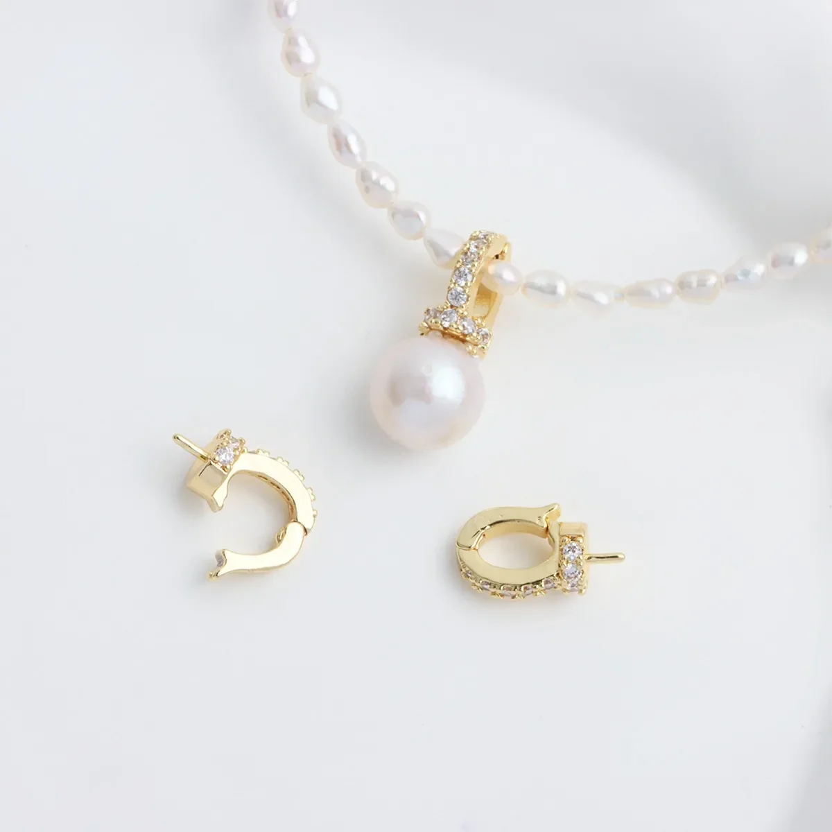 18K Real Gold-plated Zircon Buckle Type Universal Buckle, Half-hole Bead Holder Pendant Buckle DIY Handmade Accessories