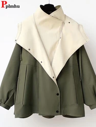 Loose Design Hooded Trench Coats Korean Women Patchwork Big Size 5xl Streetwear Gabardina Jackets Casual Windbreaker Abrigos New