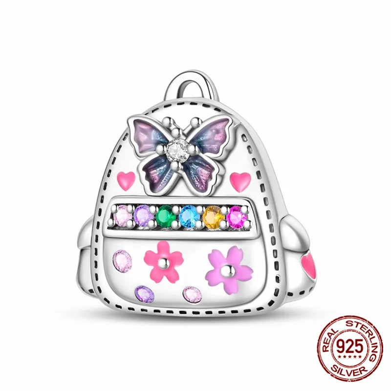 

925 Sterling Silver Beaded Butterfly Backpack Pendant suitable for original bracelet designs DIY women's jewelry gifts