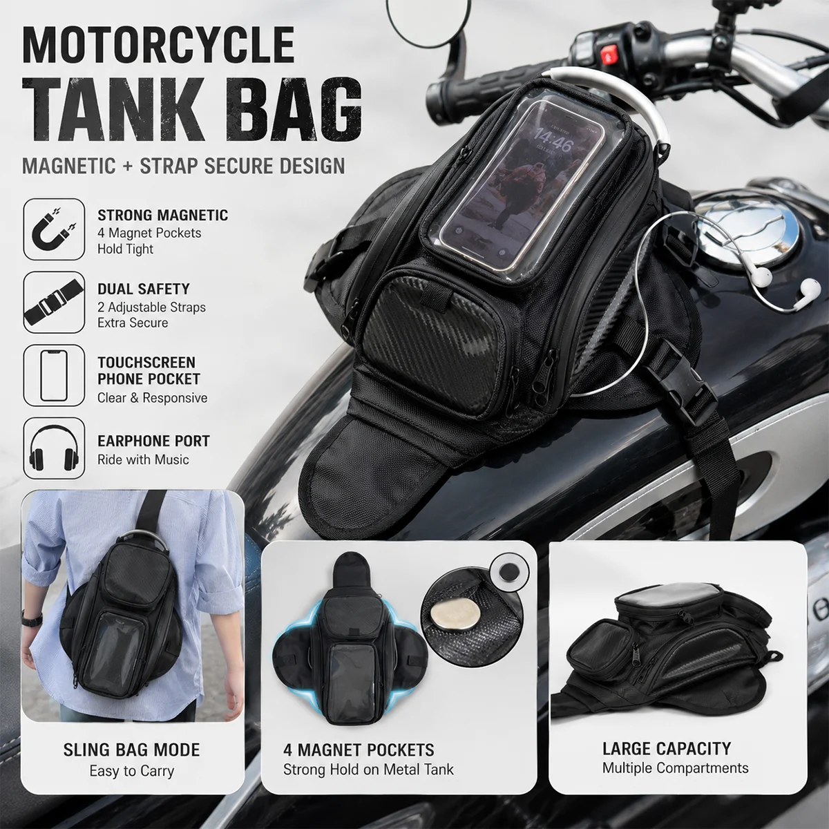 New motorcycle fuel tank packaging, mobile navigation bag, magnetic storage universal multifunctional waterproof bag