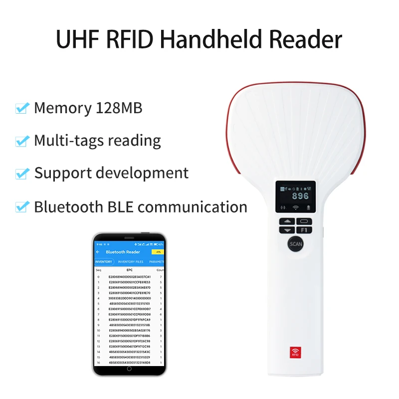 4/15M Long Read Range UHF Scanner 128MB Memory BT 4.0 RFID Handheld Reader with 1.3inch LCD Screen