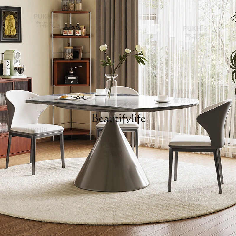 

Natural microcrystalline stone retractable round dining table high-end marble high-end Italian light luxury