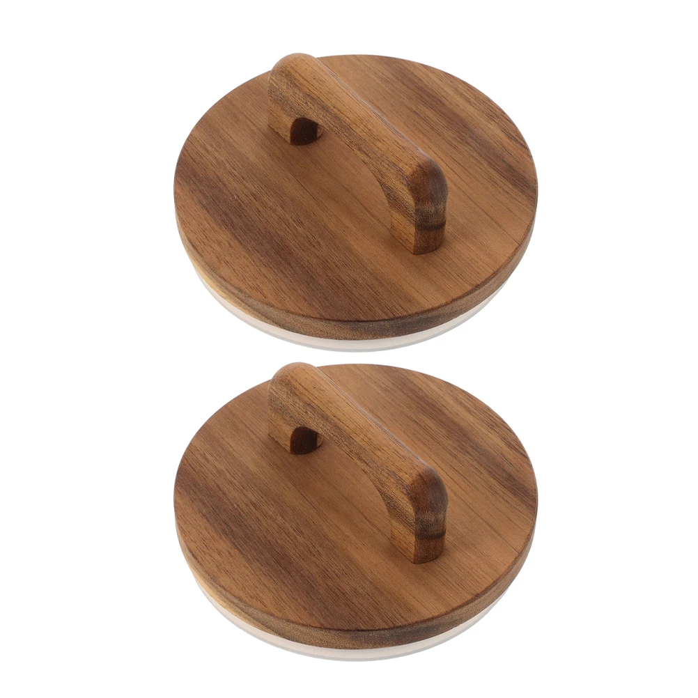 

2 Pcs Storage Jar Lid Ball Jars Wooden Covers Lids Can Glass Acacia Canning Replacement Airtight Silicone Seal