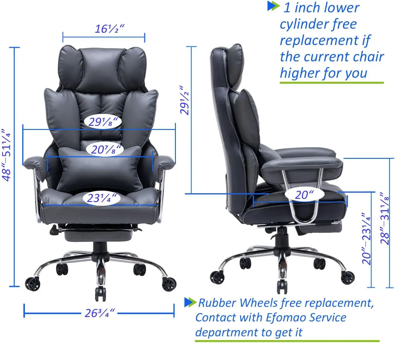 Efomao Executive Office Chair for Heavy People, Big and Tall Office Chair, High Back Office Chair with Foot Rest